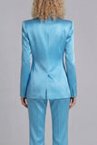 Peaked Lapel Satin Blue 2 Piece Single Buckle Women Suits