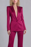 Peaked Lapel Satin Blue 2 Piece Single Buckle Women Suits