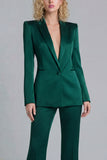 Peaked Lapel Satin Blue 2 Piece Single Buckle Women Suits