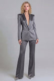 Peaked Lapel Satin Blue 2 Piece Single Buckle Women Suits