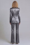 Peaked Lapel Satin Blue 2 Piece Single Buckle Women Suits