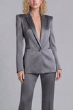 Peaked Lapel Satin Blue 2 Piece Single Buckle Women Suits