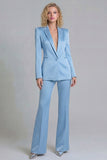 Peaked Lapel Satin Blue 2 Piece Single Buckle Women Suits