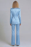 Peaked Lapel Satin Blue 2 Piece Single Buckle Women Suits