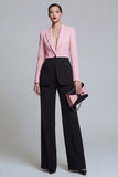 Peaked Lapel Black Pink 2 Piece Single Buckle Colorblock Women Suits