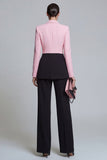 Peaked Lapel Black Pink 2 Piece Single Buckle Colorblock Women Suits