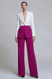 Peaked Lapel Black Pink 2 Piece Single Buckle Colorblock Women Suits