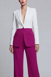 Peaked Lapel Black Pink 2 Piece Single Buckle Colorblock Women Suits