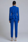 Peaked Lapel Royal Blue 2 Piece Women Suits with Belt