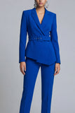 Peaked Lapel Royal Blue 2 Piece Women Suits with Belt