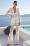 Peaked Lapel Burnout 2 Piece White Women Suits