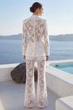 Peaked Lapel Burnout 2 Piece White Women Suits