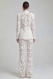 White Peaked Lapel Burnout 2 Piece Slim Fit Women Suits