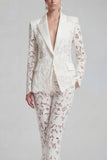 White Peaked Lapel Burnout 2 Piece Slim Fit Women Suits
