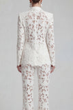 White Peaked Lapel Burnout 2 Piece Slim Fit Women Suits