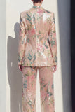 Sparkly Notched Lapel Floral 2 Piece Champagne Women Suits