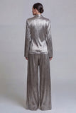Metallic Shawl Lapel 2 Piece Grey Bowed Women Suits