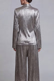 Metallic Shawl Lapel 2 Piece Grey Bowed Women Suits