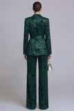 Jacquard Dark Green Notched Lapel 2 Piece Women Suits with Belt