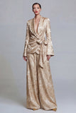 Jacquard Champagne Shawl Lapel 2 Piece Bowed Women Suits