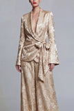 Jacquard Champagne Shawl Lapel 2 Piece Bowed Women Suits