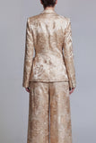 Jacquard Champagne Shawl Lapel 2 Piece Bowed Women Suits