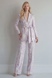 Jacquard Peaked Lapel 2 Piece Lilac Women Suits with Belt