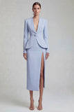 Green 2 Piece Single Buckle Bodycon Women Suits