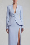 Green 2 Piece Single Buckle Bodycon Women Suits