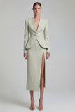 Green 2 Piece Single Buckle Bodycon Women Suits