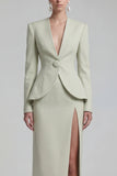 Green 2 Piece Single Buckle Bodycon Women Suits