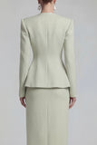 Green 2 Piece Single Buckle Bodycon Women Suits