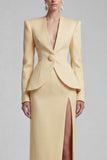 Green 2 Piece Single Buckle Bodycon Women Suits