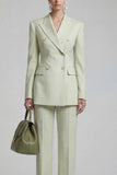 Green Peaked Lapel 2 Piece Double Breasted Women Suits