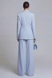 Blue 2 Piece Peaked Lapel Double Breasted Women Suits