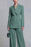 Blue 2 Piece Peaked Lapel Double Breasted Women Suits