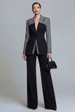 Black 2 Piece Peaked Lapel Slim Fit Women Suits