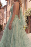 Halter Dusty Sage A Line Maxi Prom Dress
