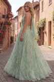 Halter Dusty Sage A Line Maxi Prom Dress
