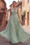 Dusty Sage Ruched A Line Maxi Prom Dress
