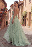 Dusty Sage Ruched A Line Maxi Prom Dress