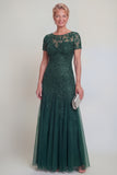 Dark Green A Line Sequin Maxi Mother of the Bride Dress