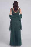 Grey Blue Appliqued A Line Sleeveless Mother of the Bride Dress