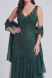 Grey Blue Appliqued A Line Sleeveless Mother of the Bride Dress