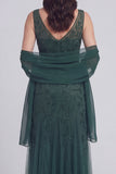Grey Blue Appliqued A Line Sleeveless Mother of the Bride Dress