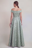 Jacquard Off the Shoulder A Line Blush Mother of the Bride Dress