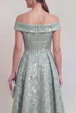 Jacquard Off the Shoulder A Line Blush Mother of the Bride Dress