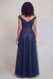 Jacquard Navy A Line Maxi Mother of the Bride Dress