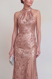 Halter Jacquard Mermaid Sage Green Cut Out Mother of the Bride Dress