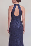 Halter Jacquard Mermaid Sage Green Cut Out Mother of the Bride Dress